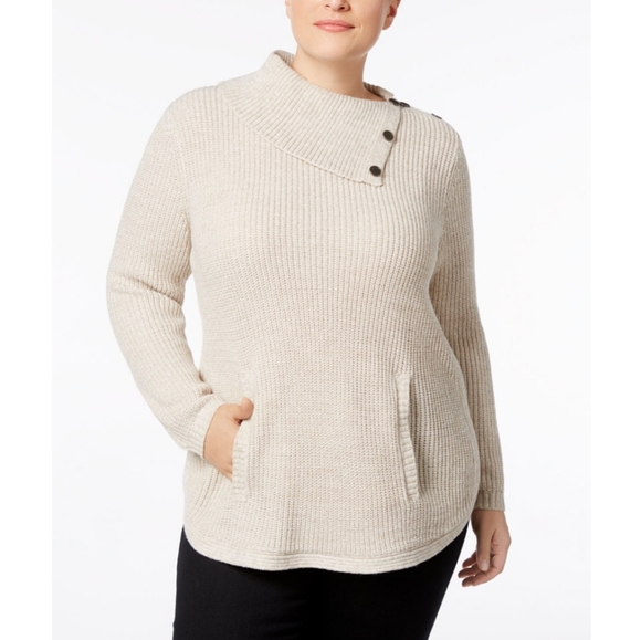 Style&co. Plus size envelope collar marled sweater - Picture 3 of 8